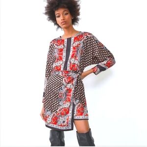 ZARA Printed paisley silky wrap mini dress. Size XS NWOT
